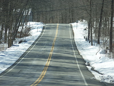 carretera, vacío, estéril, tranquila, rural, país, invierno