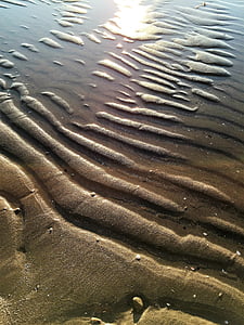 beach, sand, wave, traces, sea, water, reprint