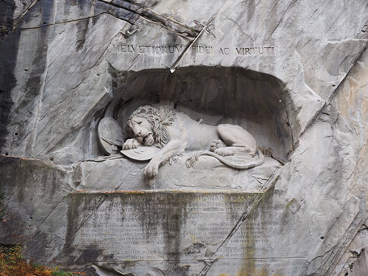 Lev, Památník, Lví památník, umírání, reliéf, švýcarský ochrana, ležící