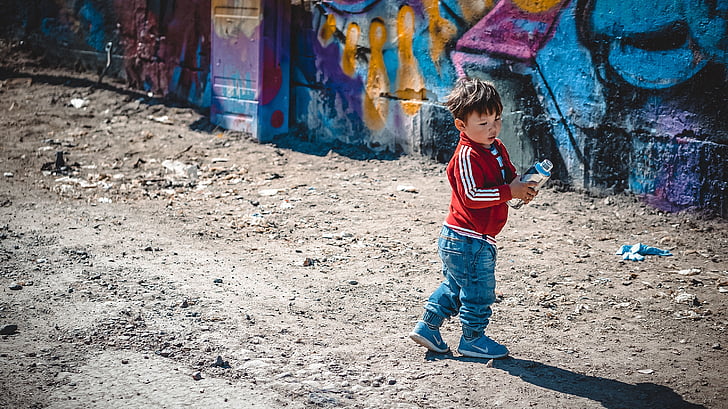 kid, boy, spray, can, paint, graffiti, child