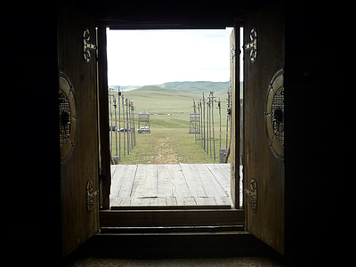 porta, estepa, l'Outlook, àmplia, Mongòlia, paisatge