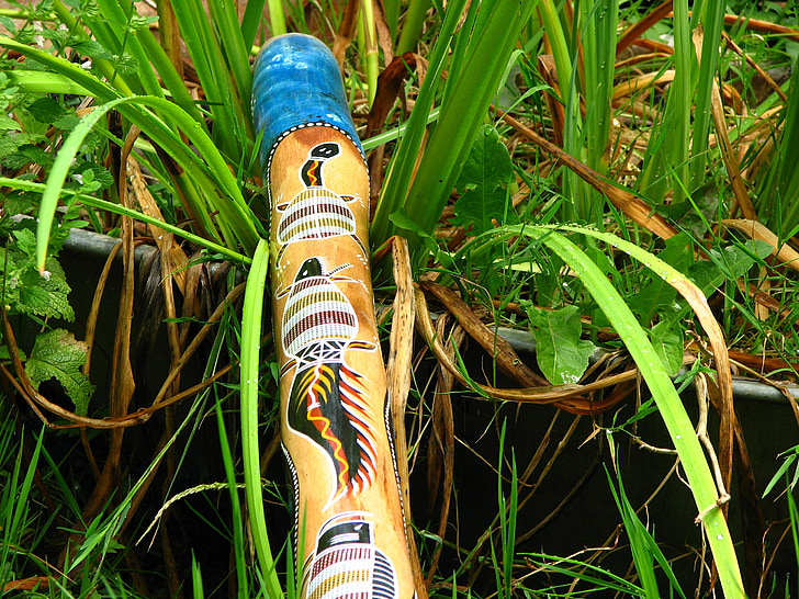 didgeridoo, blåspistol, musikinstrument, Australien, trä, målning, trä målning
