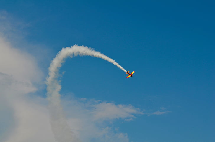 airshow, airplane, smoke, aviation, aircraft