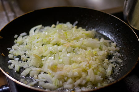 kitchen, onion, frying, frying onions, food, eating, vegetables