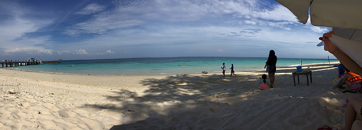 Thailand, PP eiland, blauwe hemel, witte wolk, zee, strand