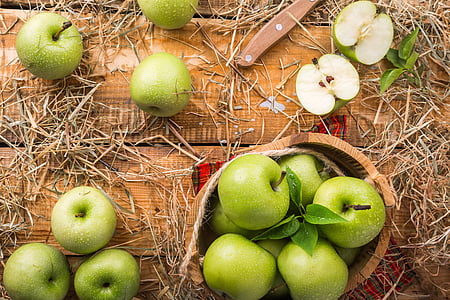 manzanas, Apple, fruta, tabla, verano, cosecha, madura