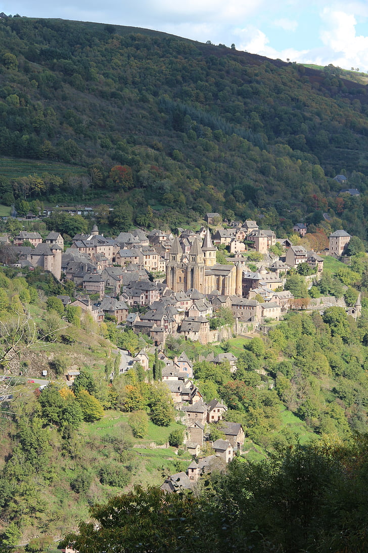 ocnques, χωριό, μεσαιωνική, Γαλλία, χωριό conques, αρχιτεκτονική, βουνό