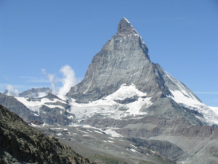 Matterhorn, Suíça, Alpes, montanhas, nuvens, céu, Alpina
