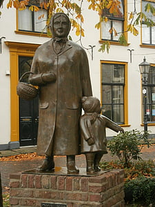 statue, billede, efterår, Granny, barn, messing, kunst