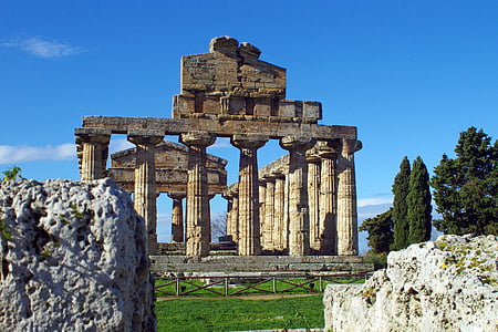 Пестум, Салерно, Італія, Храм Афіни, Magna grecia, стародавнього храму, грецького храму