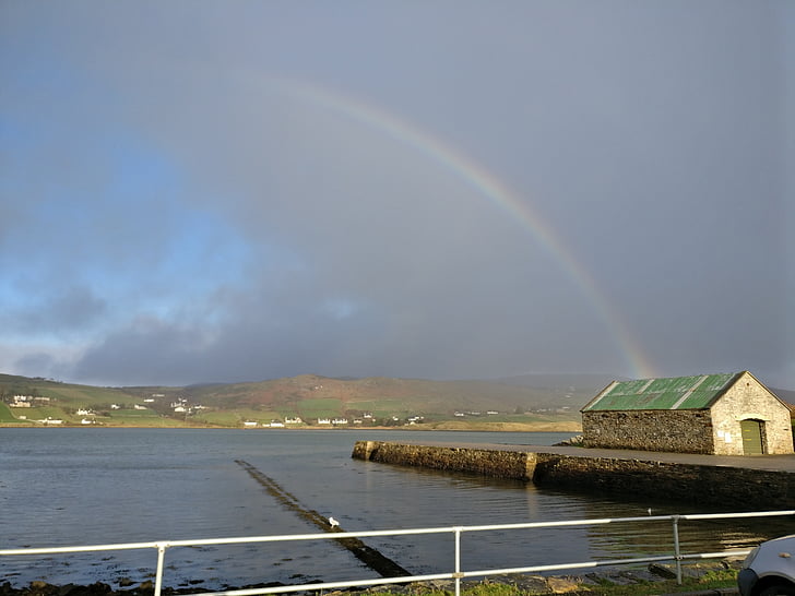 rainbow, ireland, dunfanaghy, sea, pier