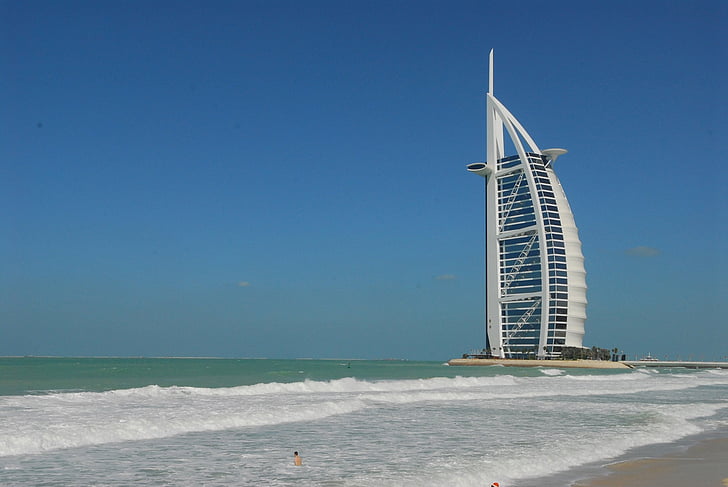 pláž, Burdž Al-Arab, Dubaj, svátek, Hotel, Luxusní, oceán