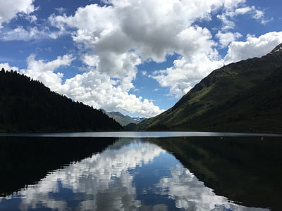 lake, clouds, mountains, sky, landscape, water, nature