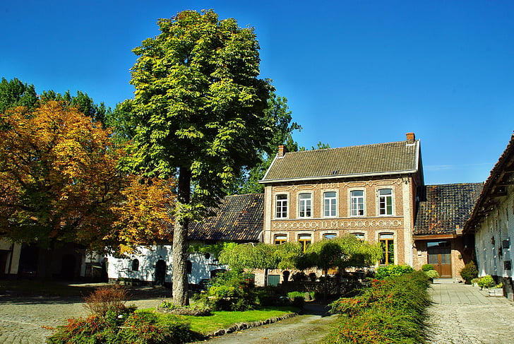 Бувине, ферма, здание, Скотный двор, Фламандский, старое здание камни, Старый дом