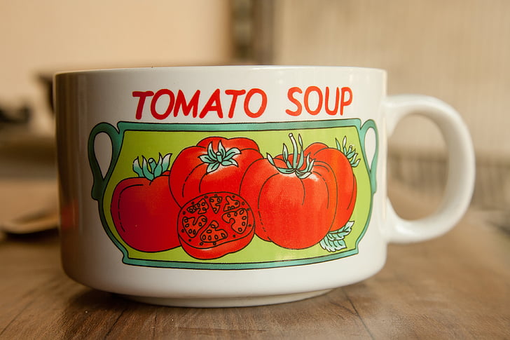 tomato, soup, cup, white, edible, food, semi