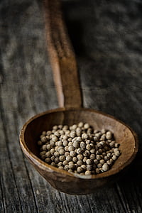 close-up, food, peppercorns, spoon, table, wooden, wood - Material