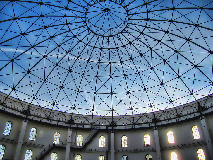 cúpula, céu, arquitetura, perspectiva, perspectivas, Gasômetro, Leipzig