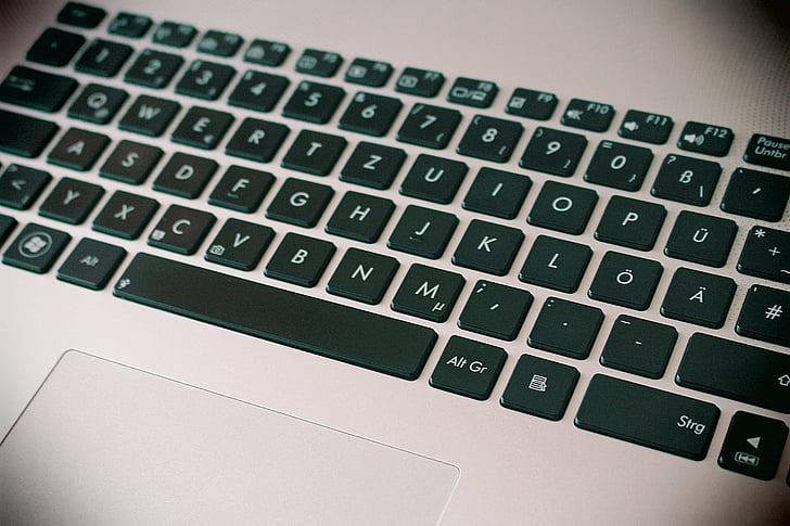 laptop, klávesnica, notebook, zblízka, kľúče