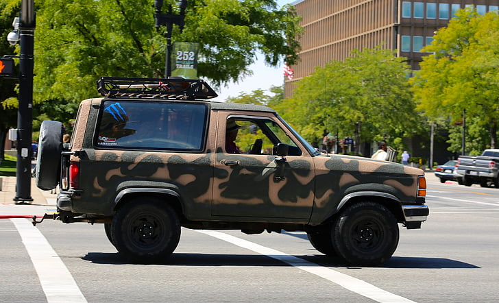 Jeep, bil, lastbil, køretøj, camouflage, hær, grøn