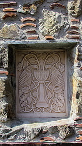 Gravure, Peacock, muur, kerk, steen, religie, het platform