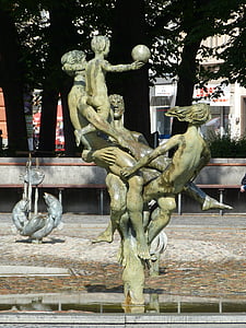 rostock, mecklenburg western pomerania, state capital, fountain, sculpture, figure, space
