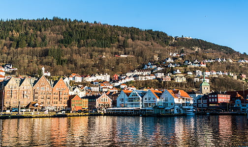 Bergen, Noruega, arquitetura, Porto, água, Bryggen, Escandinávia