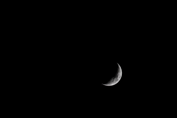 Lluna, nit, espai, mitja lluna, cel, fotografia de nit, foscor