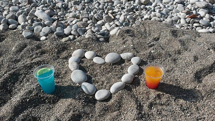 inima, bolovani, plajă, pietre, dragoste, noroc, cocktail-uri