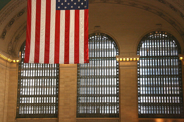 Bandera, nueva york, estación de tren, Estados Unidos, patriótico