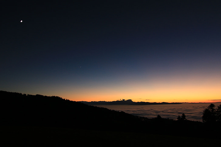 Vorarlberg, Eichenberg, lutzenreuthe, sương mù, bông sunset, farbenspiel, buổi tối