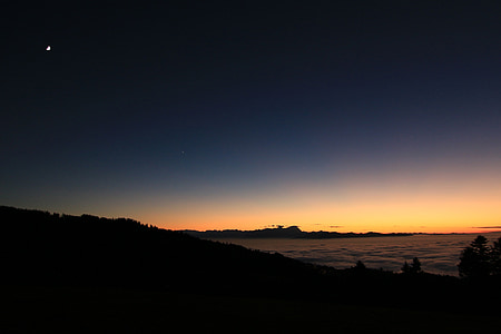 Vorarlberg, eichenberg, lutzenreuthe, tåke, bomull solnedgang, farbenspiel, kveld