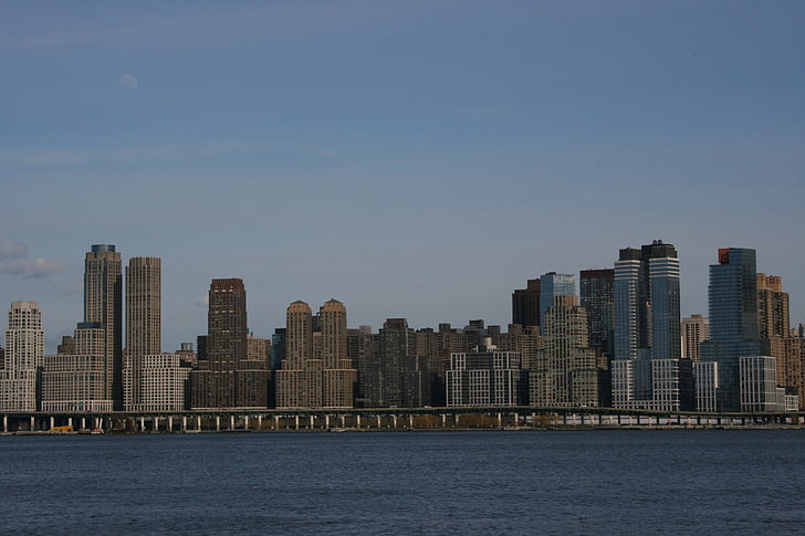 new york, skyline, skyscrapers, landscape, water, river, hudson