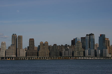 뉴욕, 스카이 라인, 고층 빌딩, 조 경, 물, 강, 허드슨