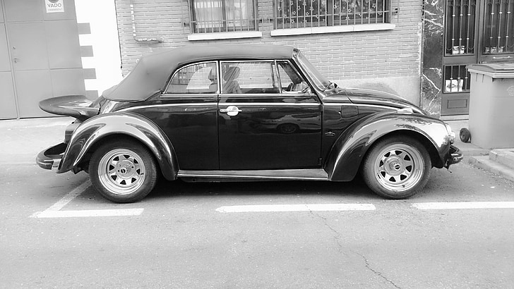 carro, vintage, preto e branco