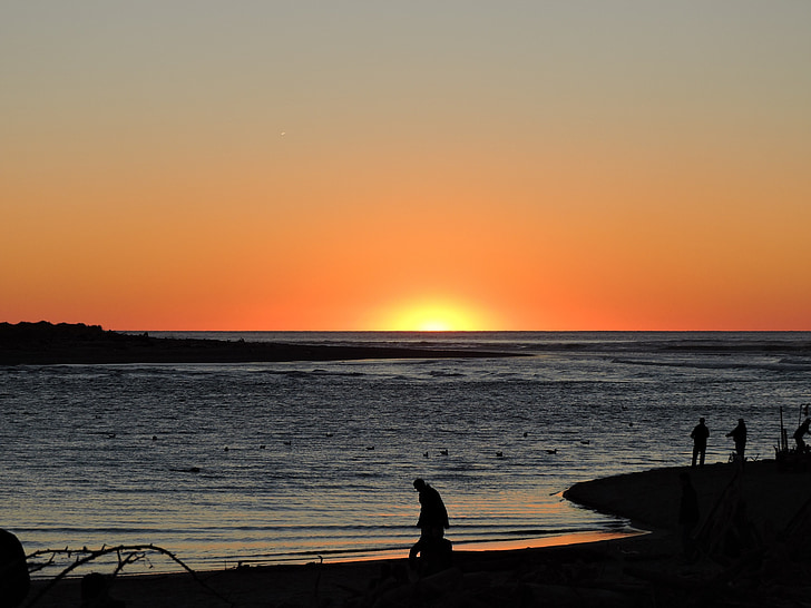 solnedgang, oransje, kysten, Oregon, silhuett, solen, landskapet