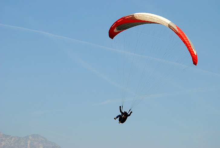 parasparniais, mėlynas dangus, parašiutas, Sportas, skristi, dangus, Paraglider