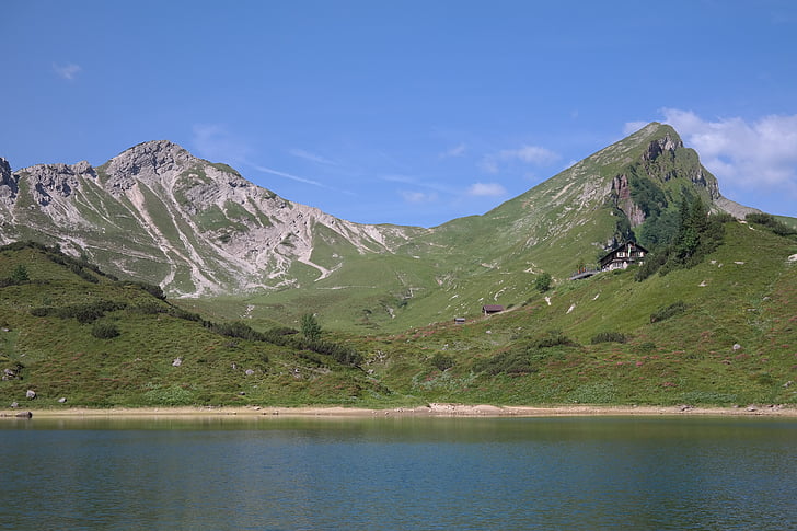 akmens kar Padoms, sarkans mežģīnes, ezers, bergsee, baseins, landsberger būda, Allgäu alps