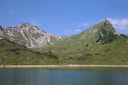 Wskazówka kamień kar, czerwona Koronka, Jezioro, bergsee, basen, Landsberger hut, Alpy Algawskie