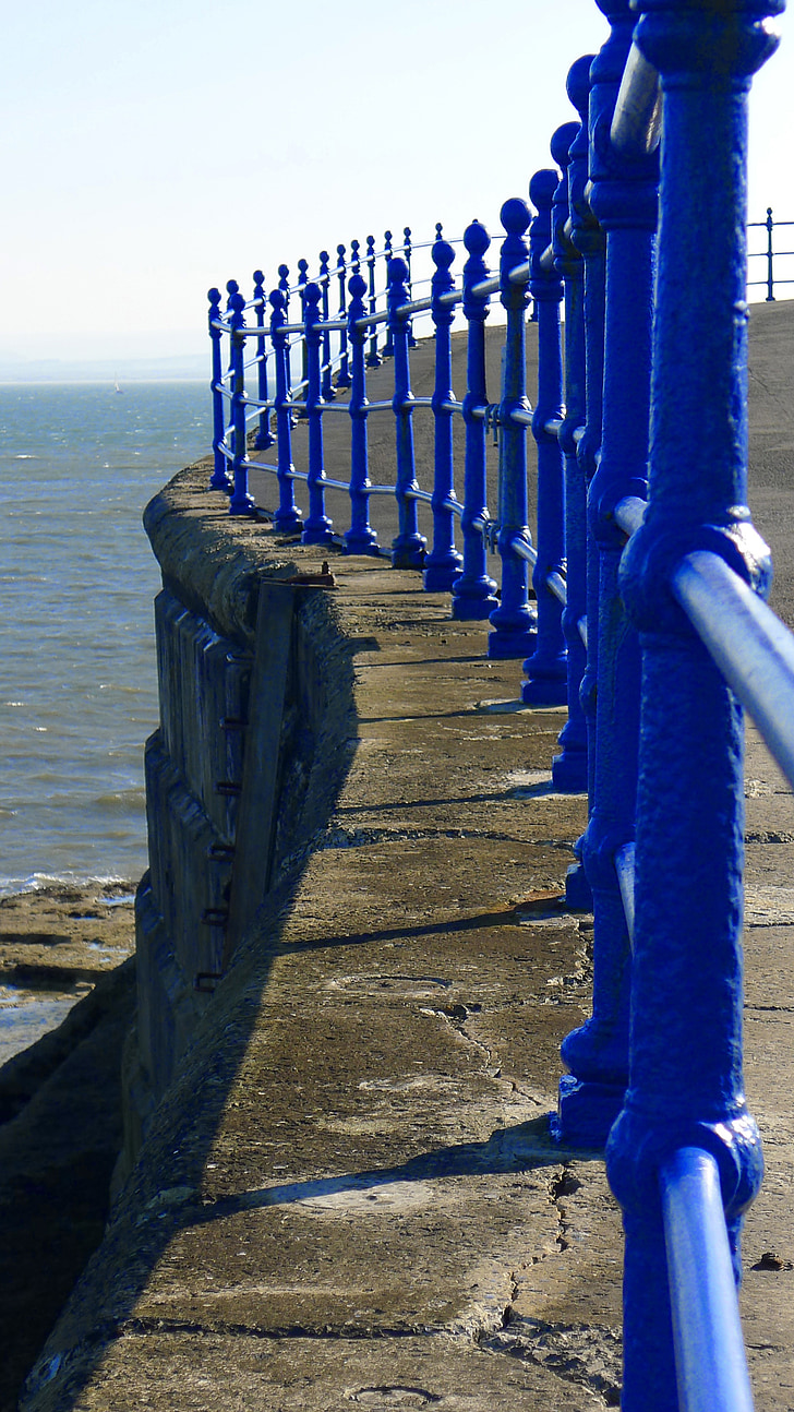 tay vịn, màu xanh, kiến trúc, kim loại, bên bờ biển, ngoài trời, hàng rào
