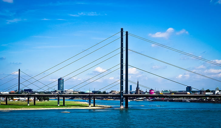 arkitektur, Bridge, Düsseldorf, strukturer, Rhen, övergången, hängbro