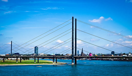 architecture, pont, Düsseldorf, Ouvrages d’art, Rhin, transition, pont suspendu