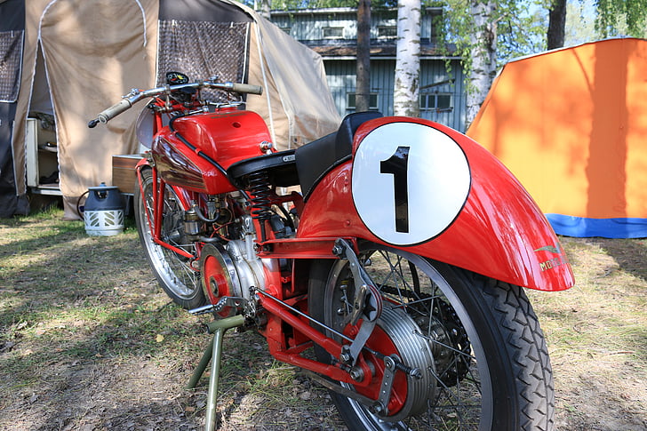 camping, retro, motorbike