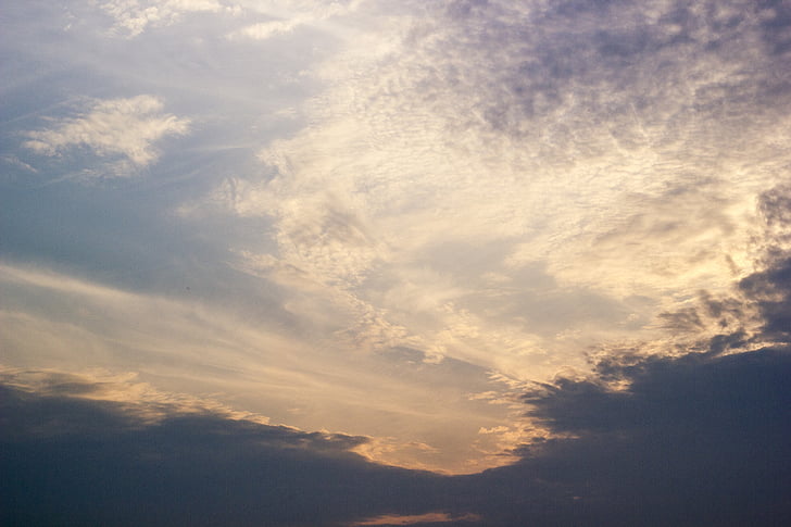 langit, matahari terbenam, pemandangan