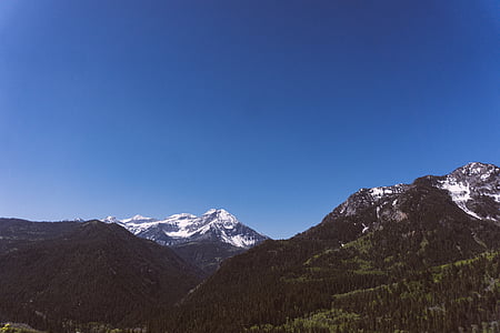 пейзаж, фотография, снежна, планински, връх, през деня, синьо
