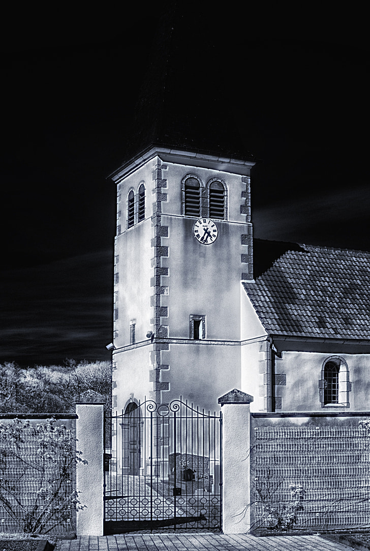 abergement-la-ronce, Franciaország, templom, éjszaka, este, HDR, Sky