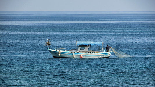キプロス, プロタラス, 釣りボート, 地平線, 海, 航海船, ブルー