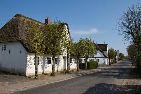 Friesenhaus, Došková střecha, Föhr, wattové moře, Nordfriesland