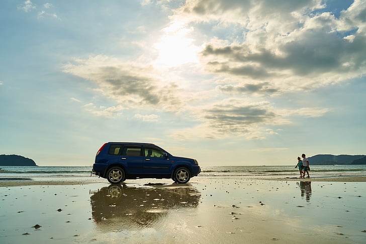 automašīnas, Jeep, pludmale, jūras, daba, ainava, debesis