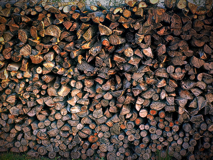 дръвника, дървен материал, наредени, дърва за огрев, гребени конци рязане, състав, природата