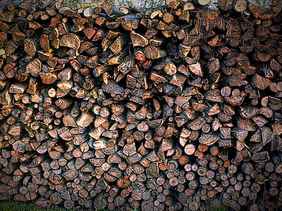 stos drewna, drewno, ułożone, Drewno kominkowe, nacinania gwintów grzebienie, magazynie, Natura